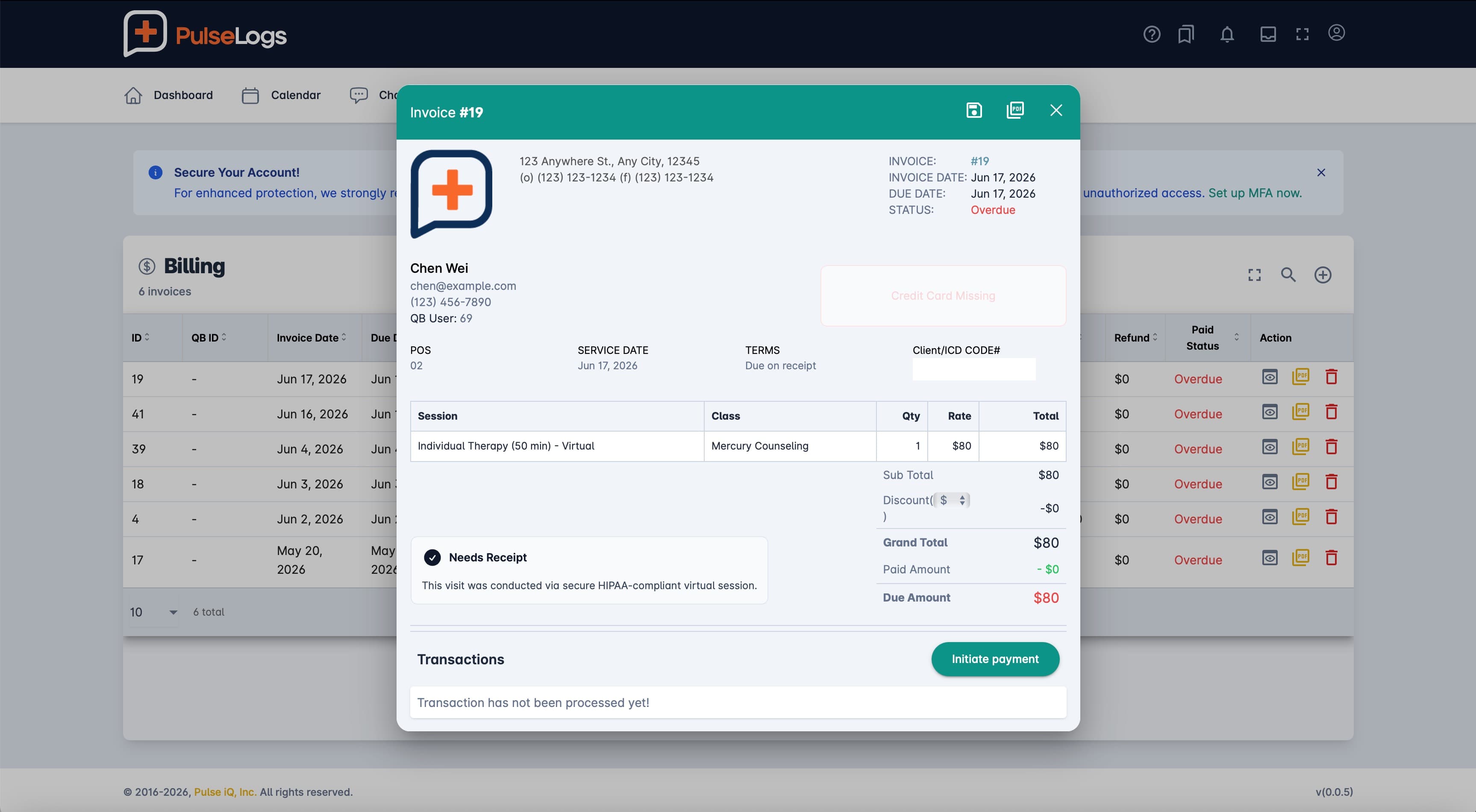 PulseLogs invoice